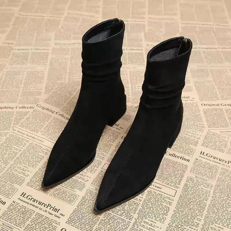 Autumn Winter Women Sock Ankle Boots Elegant Keep Warm Short Booties Women Fashion Square Heel Shoes Ladies Zapatos De Mujer Zpaxo