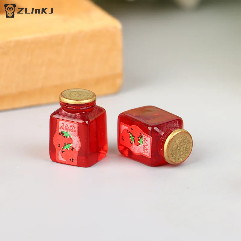 ▶5Pcs 1/12 Dollhouse Strawberry Sauce Jam Jar Dollhouse Miniature Kitchen Food Accessories Dolls House Decorations Toys Zpaxo