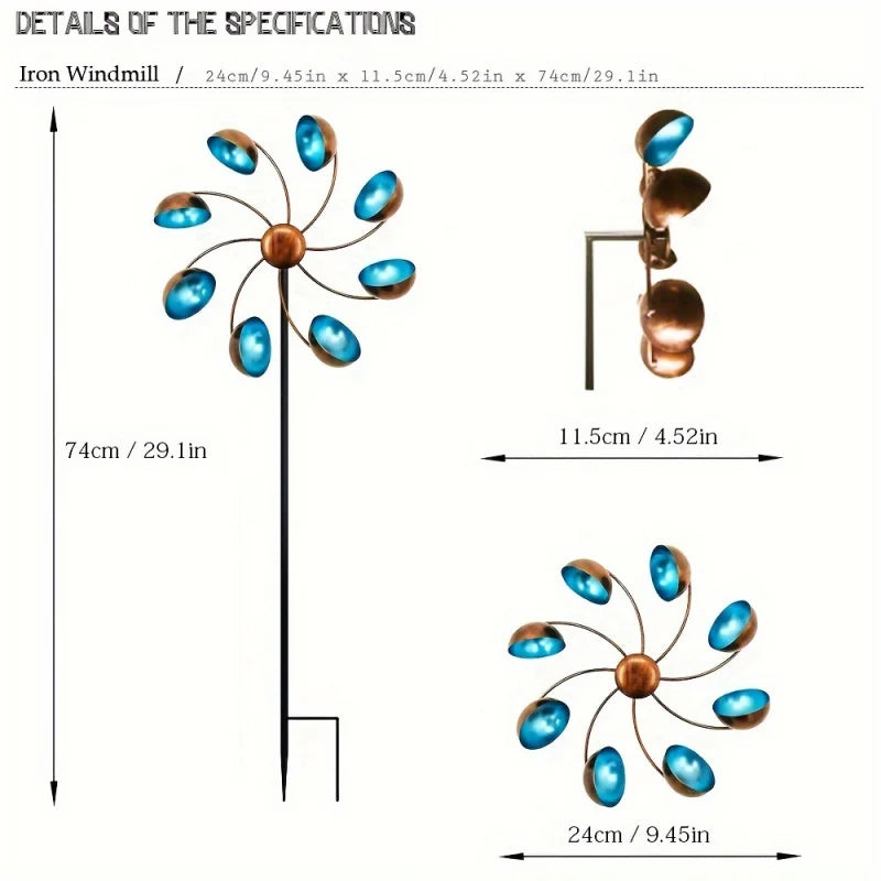 Iron 360 Degree Rotating Windmill Artistic Patio Lawn Deck Outdoor