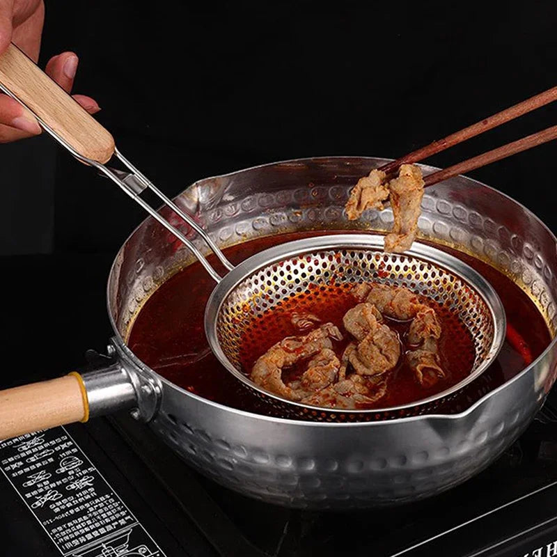 Oil Pot Food Filter Wooden Handle Stainless Steel Colander Pasta Noodle Strainer Skimmer Spoon Strainer Cooking Kitchen Utensils Zpaxo