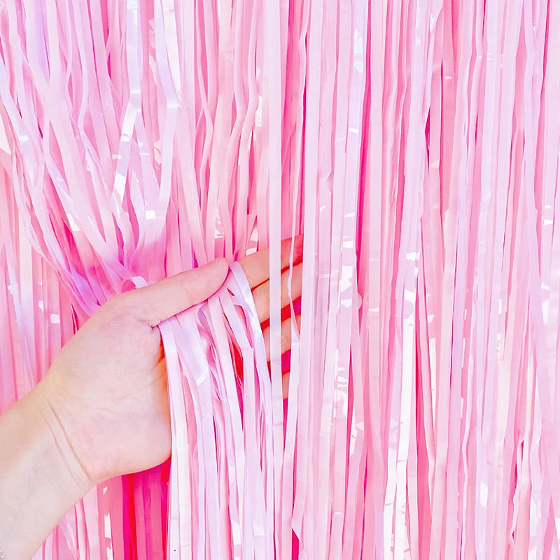 Pastel Fringe Foil Curtain Macaron Curtains Photo Booth Backdrop Zpaxo Macaron pink 1 pack