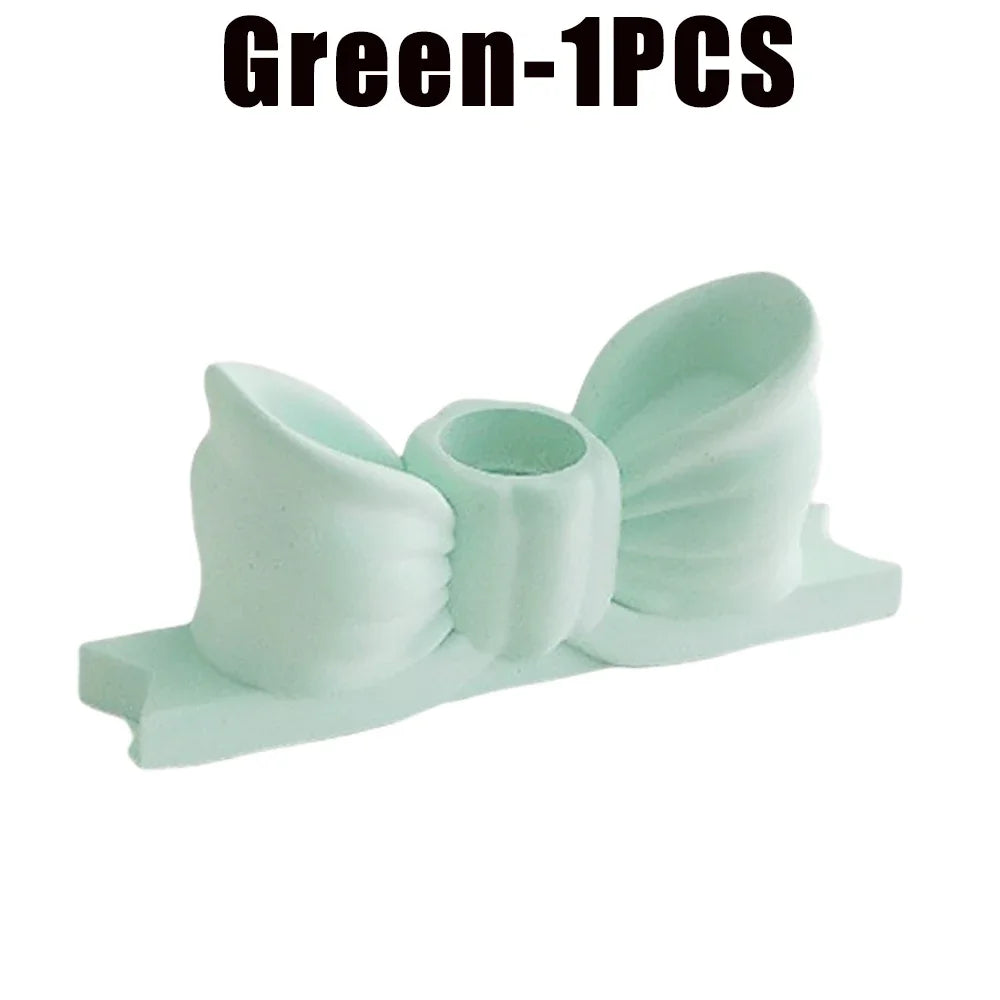 Gypsum Bow Candle Holder Long Candlestick Wedding Birthday Party Home Zpaxo Green-1PCS