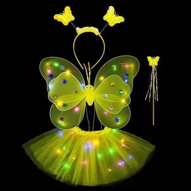 LED Glow Butterfly Wing Luminous Flashing Skirt Lights Princess Dress