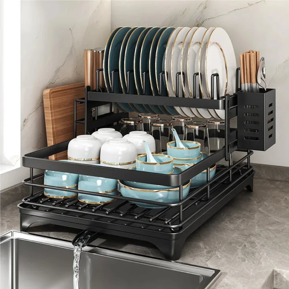 Stainless Steel Dish Drying Rack Adjustable Kitchen Plates Organizer with Drainboard Over Sink Plate Drainer Storage Organizer Zpaxo