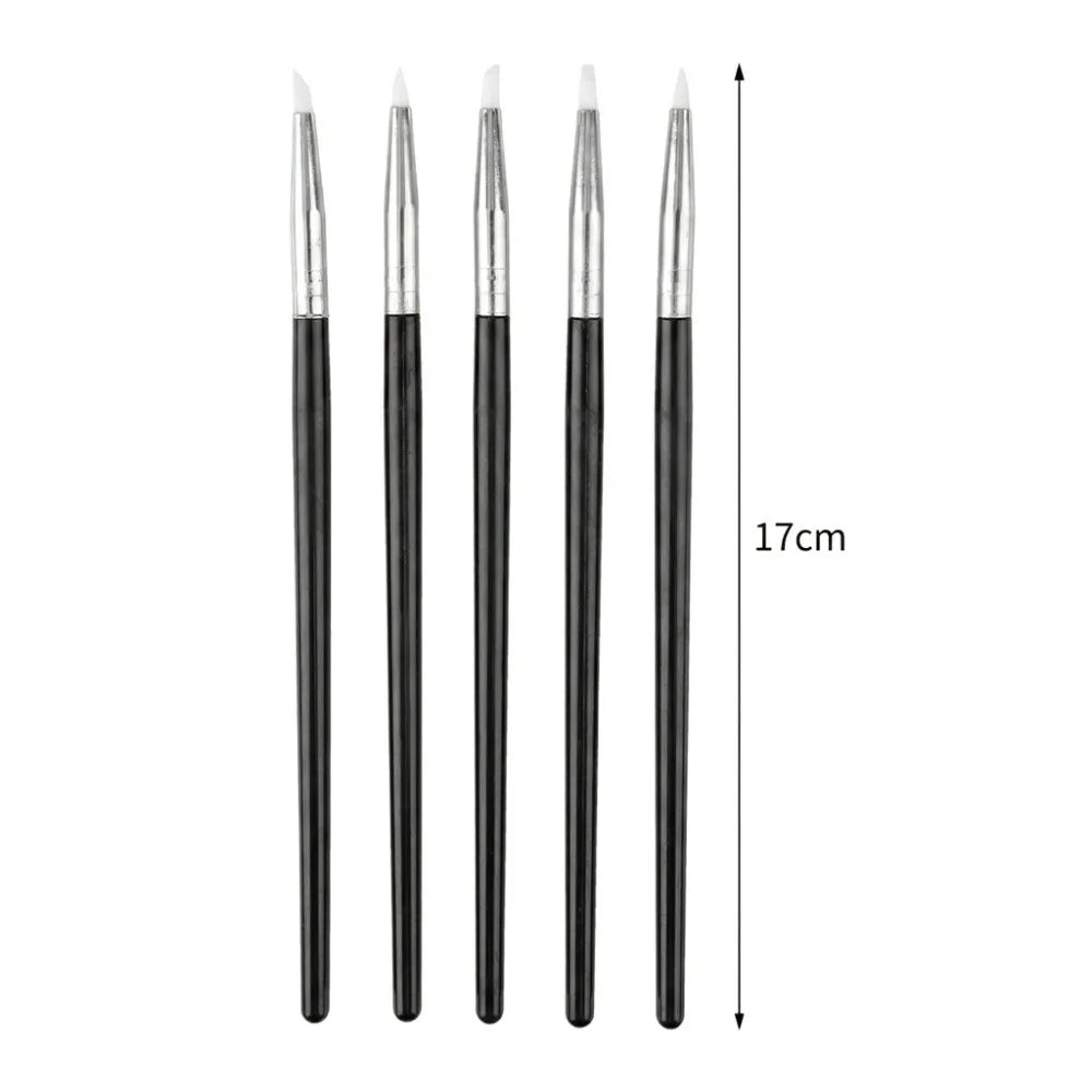 5PCS Ultra Soft Silicone Nail Silicone Pen Black Pole 6.7in Nail Art Sculpture Tool Hollow Carving Nail Detail Brush Zpaxo