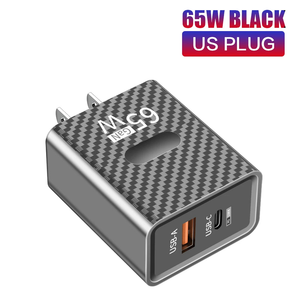 65W GaN USB-C Fast Charger QC3.0 PD Wall Adapter USB-C Wall Charger Zpaxo Black US