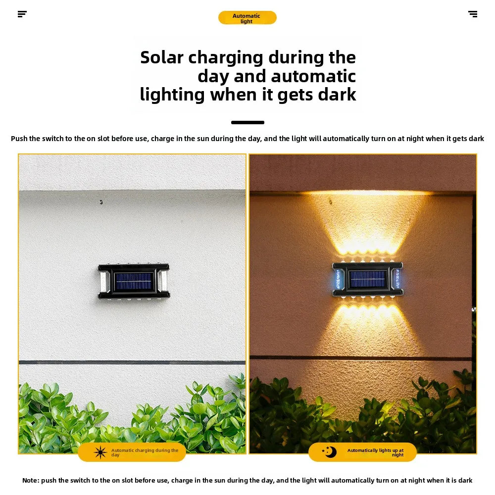 Outdoor Solar Wall Lamp Rainproof Design Garden Courtyard Light Fence