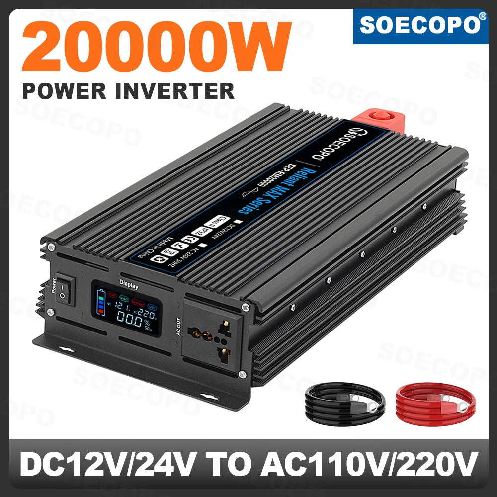 20000W Peak Power Inverter 12V DC to 110V/220V AC Inverter with LCD Display Smart Cooling for RV Camping Home Emergency Backup Zpaxo