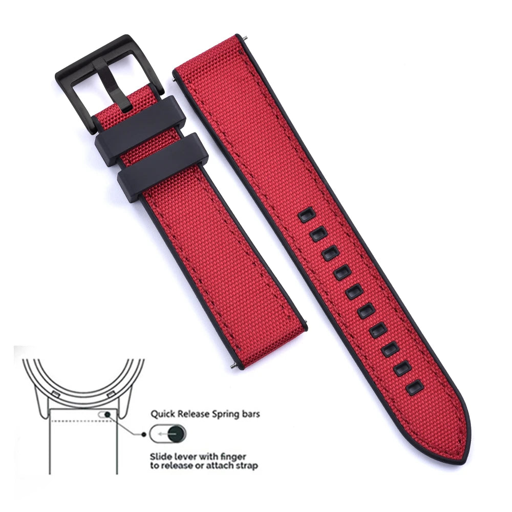 FKM Hybrid Rubber Nylon Watch Strap 20mm 22mm Quick Release