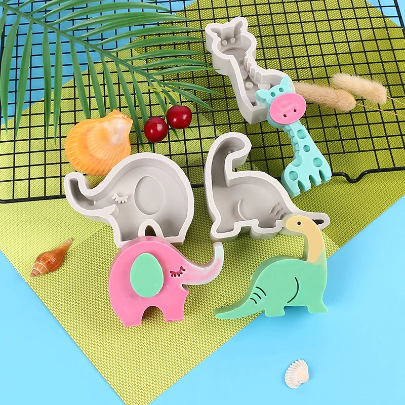 Dinosaur Elephant Giraffe Candle Silicone Mold DIY Frog Owl Rabbit Animals Chocolate Fondant Cake Mold Clay Plaster Soap Mking M Zpaxo