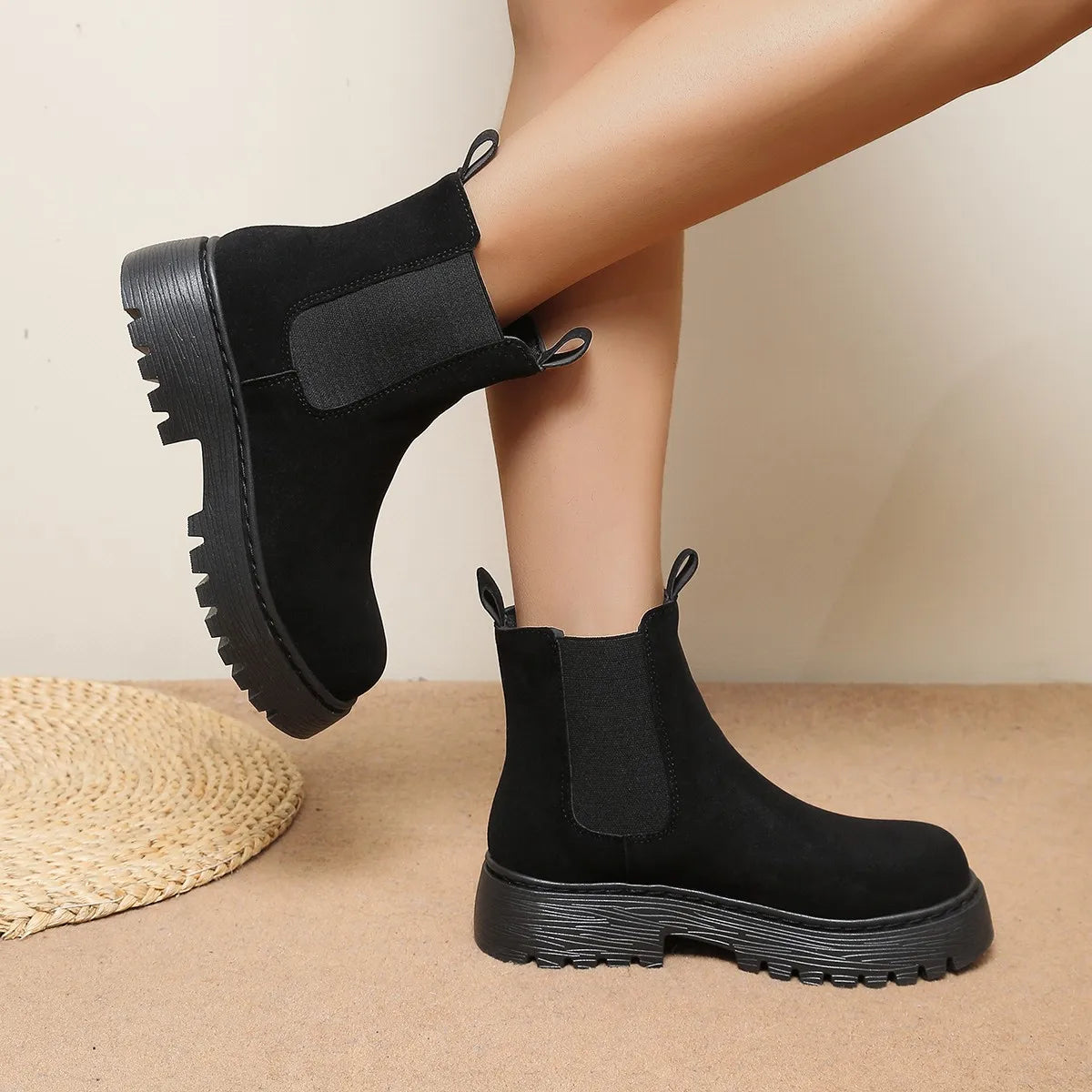 Women Ankle Boots Round Toe Comfortable Women Short Boots Large Size Square Heel Shoes Leisure Daily Concise Shoes for Women Zpaxo black 42