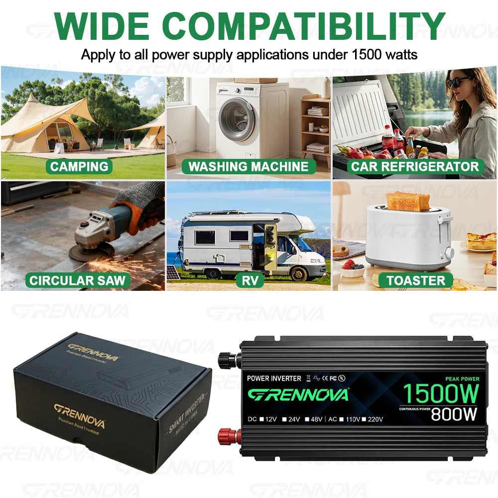 1500W True Rated Power Inverter 12V/24V/48V to 110V/220V AC Converter with USB for RV Camping Off-Grid CE FCC Certified Zpaxo