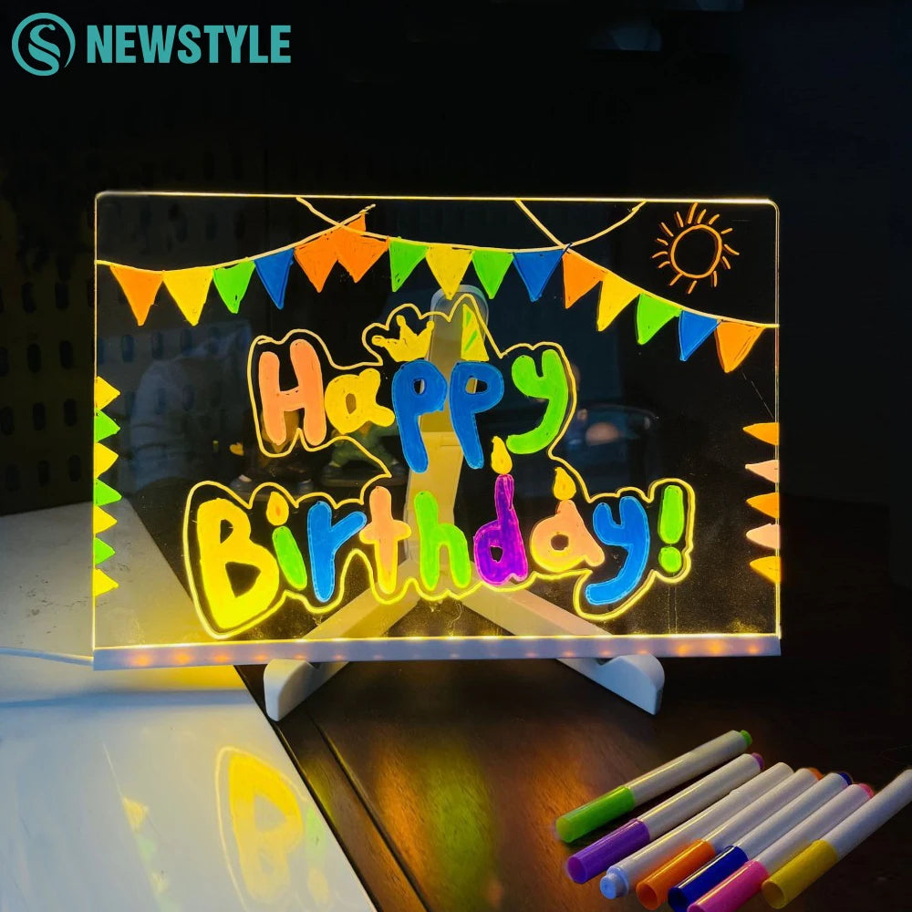 LED Note Board Night Light with 7 Colors Pen Lighted Acrylic Drawing Board Glowing Message Marker Board For Office School Home Zpaxo