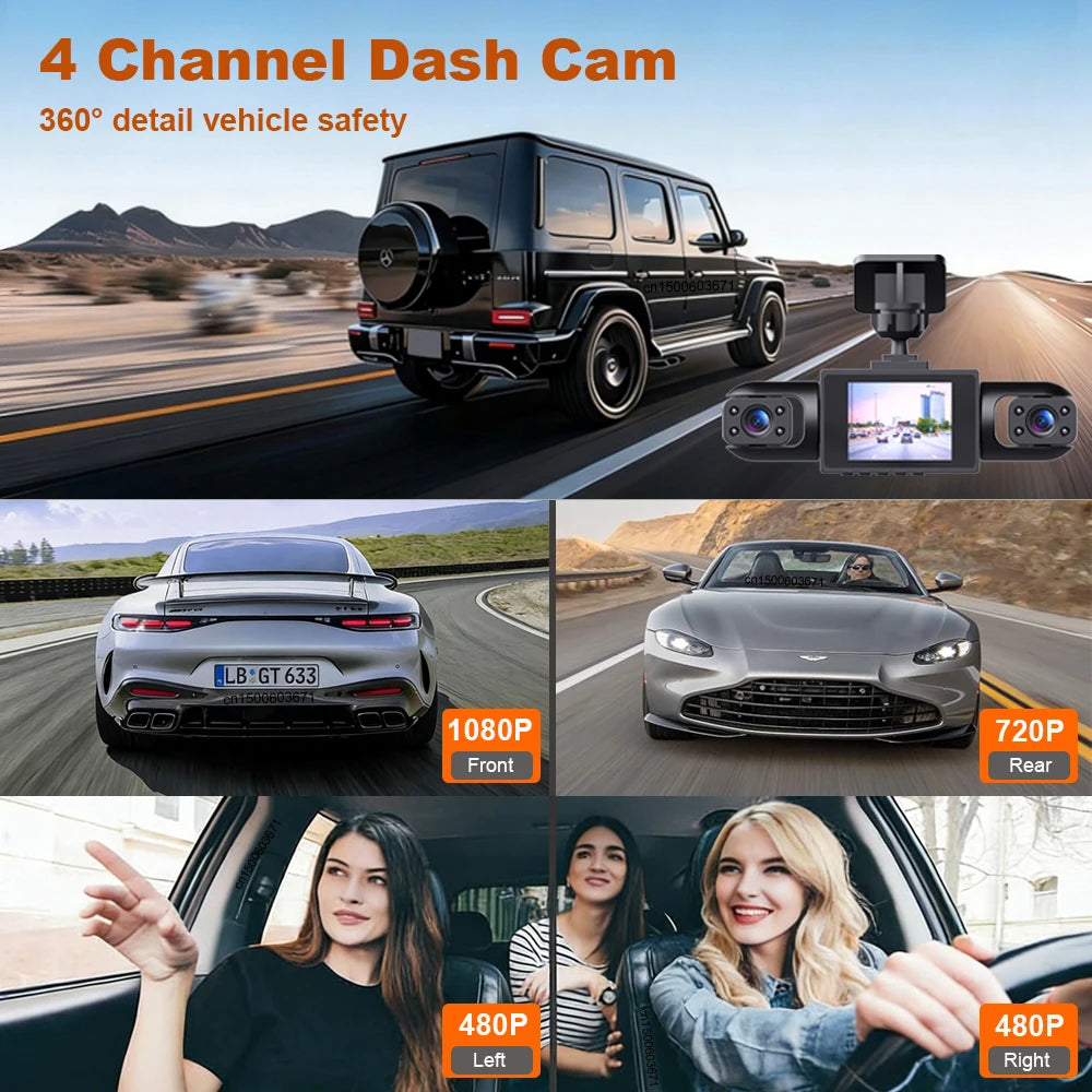 Dash Cam 1080P Car Dvr 4 Channel Vehicle Video Recorder Cars 360