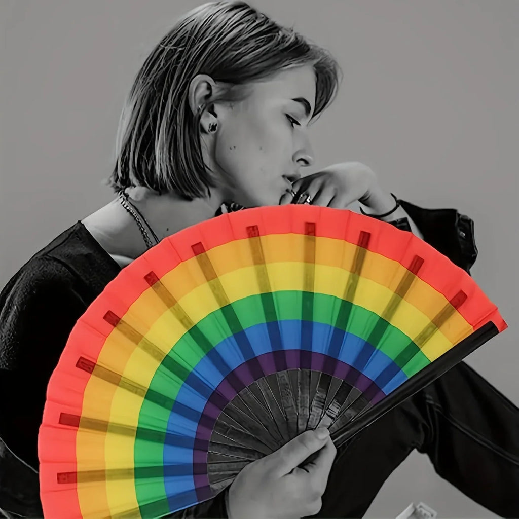 Rainbow Folding Fan Plastic Dance Performance Role Playing Wedding
