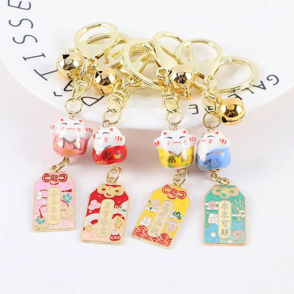 Female With Bell Mobile Decoration Cartoon Metal Ceramics Backpack Pendant Car Keyring Key Lanyard Lucky Cat Keychain Amulet Zpaxo
