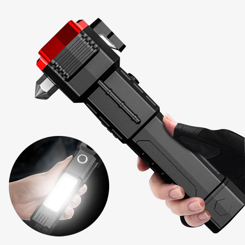 Multifunction LED Flashlight Power Bank & Car Safety Hammer