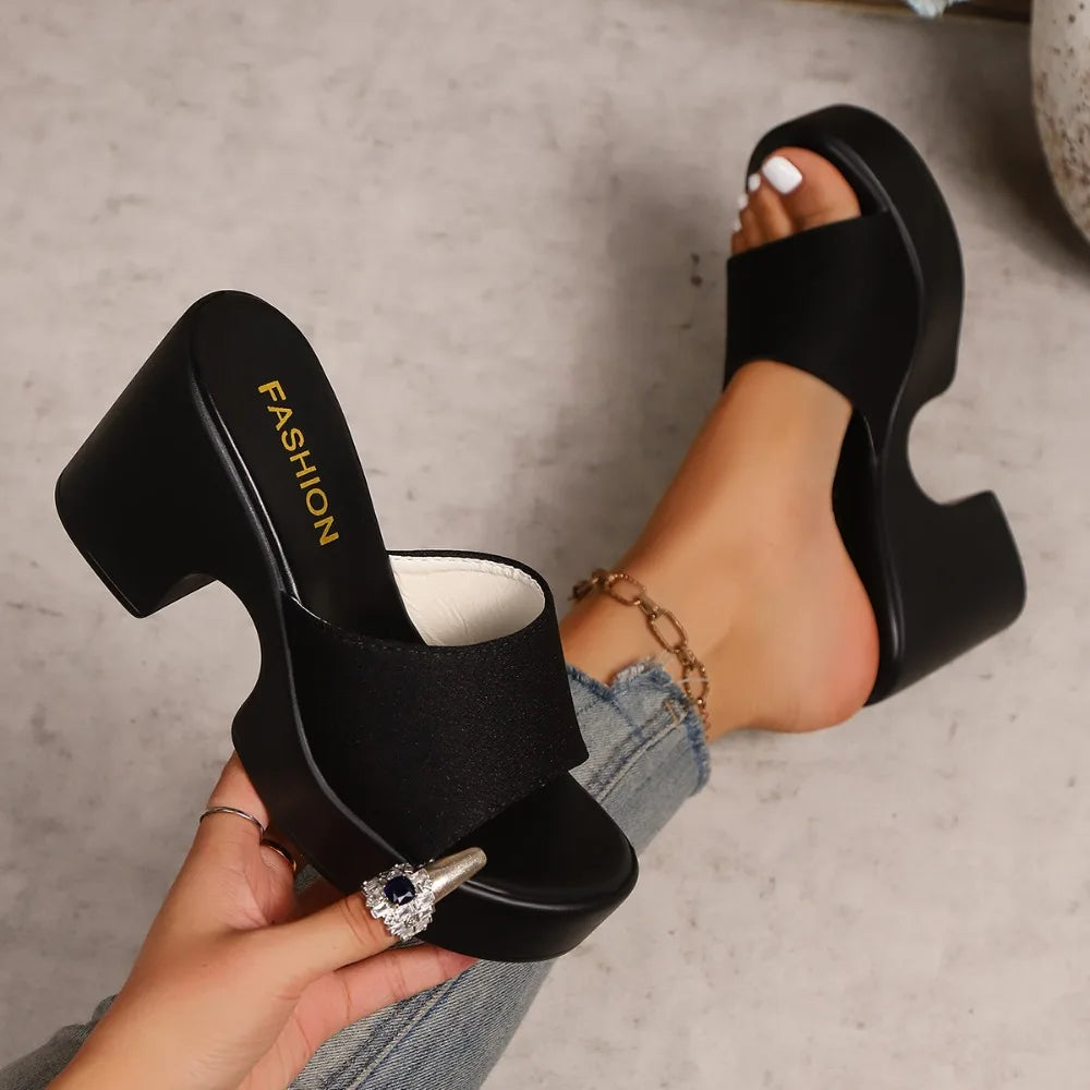 Thick Bottom All-match Fashion Sandals and Slippers Women's Night Club Thick Heel High Heel Sexy Slippers Zpaxo