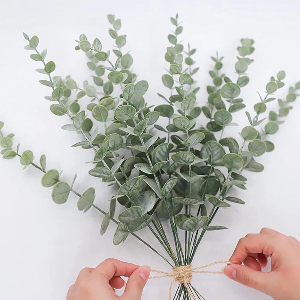 10- Artificial Eucalyptus Leaves Stems Branches Green Plants Wedding