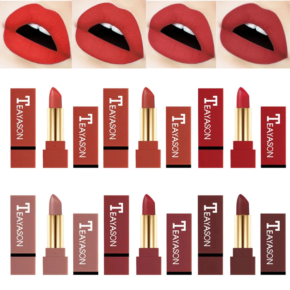 Dark Red Matte Lipstick Velvet Cream Texture Highly Pigmented Waterproof & Sweatproof Lasting Non-Smudging Makeup Cosmetics Zpaxo