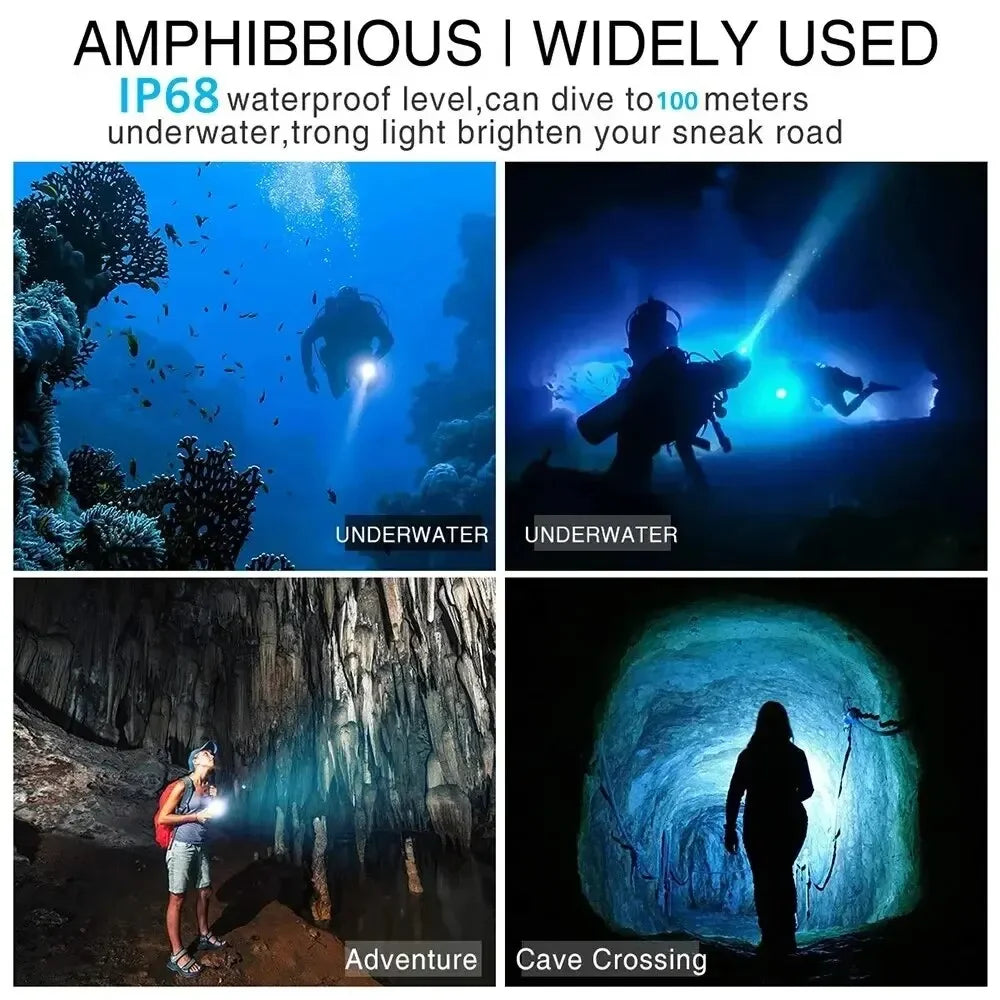 IP68 Diving Flashlight 2000 Lumens | 18650 Battery Waterproof