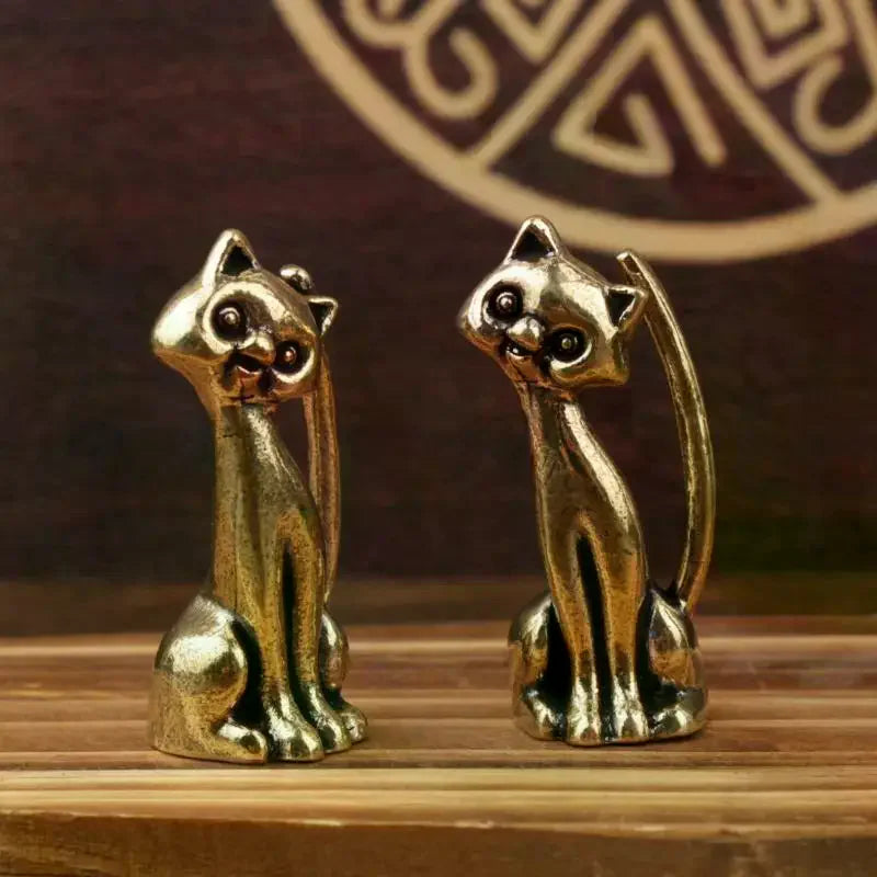 Copper Animal Sculpture Incense Burner Home Desktop Decorative Figurines & Miniature Antique Brass Cat Lovers Statue Ornament Zpaxo