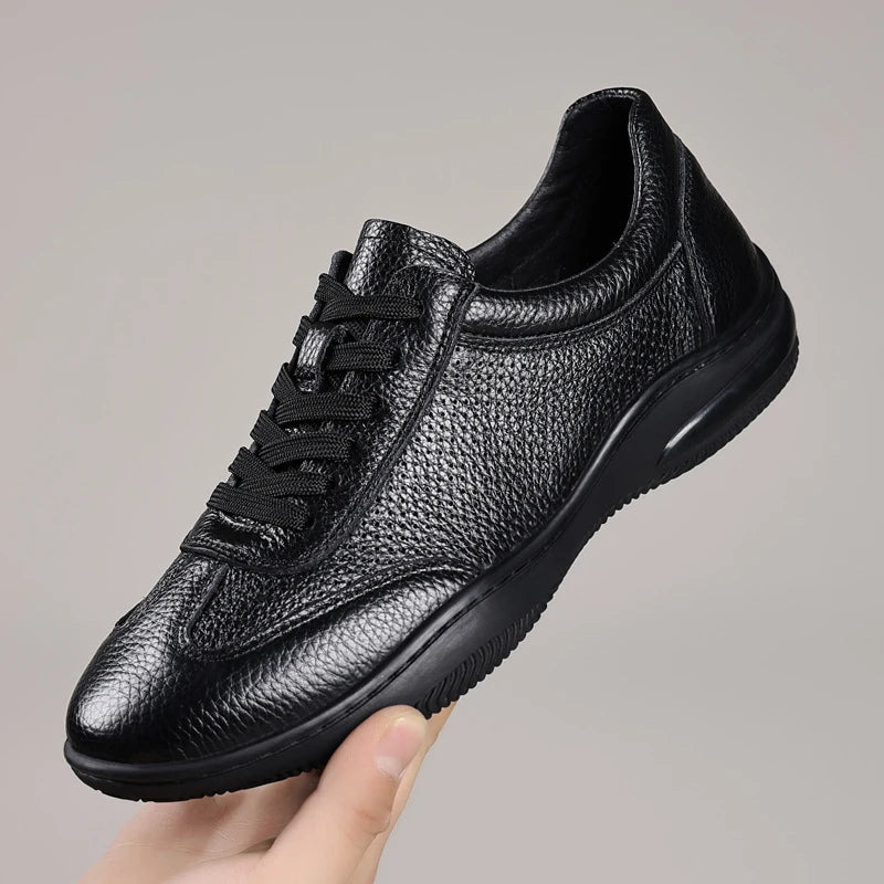 Mens Beige Leather Breathable Perforated Casual Sneakers Low Lace Up Zpaxo 88808Black 44