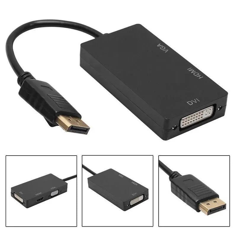 Displayport DP TO DVI VGA HDTV 3IN1 Adapter Converter Cable For Projector TV Computer Laptop PC Zpaxo
