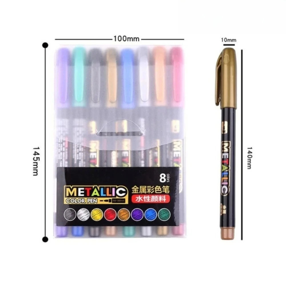 8 Metallic Paint Marker Pens Permanent Art Calligraphy Office