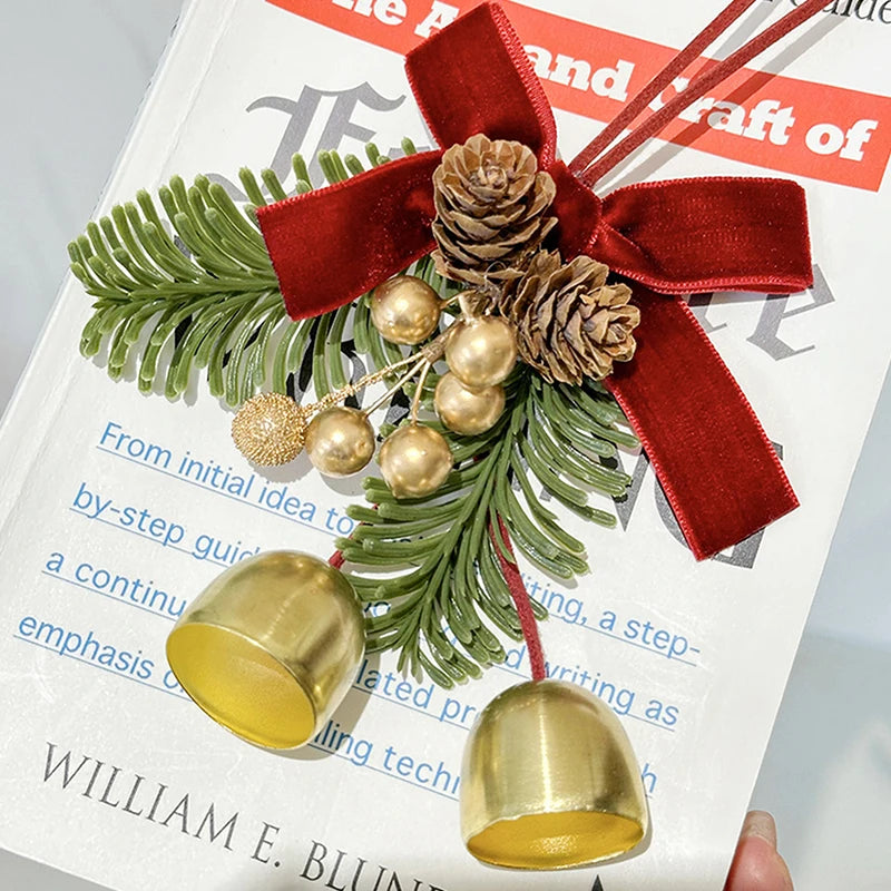 Christmas Jingle Bell Door Hanger – Velvet Bow & Pine Cone Decor Christmas Door Ornament Zpaxo