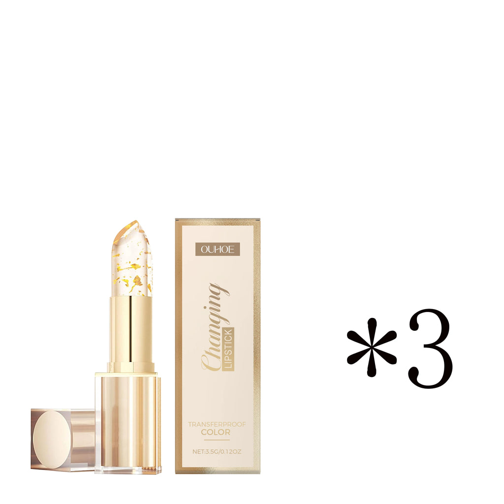 Gold Foil Color-Changing Nourishing Lipstick Nourishes and Moisturizes, Gives Lips a Glossy, Glass-Like Softness, Non-Greasy Lip Zpaxo 3boxed