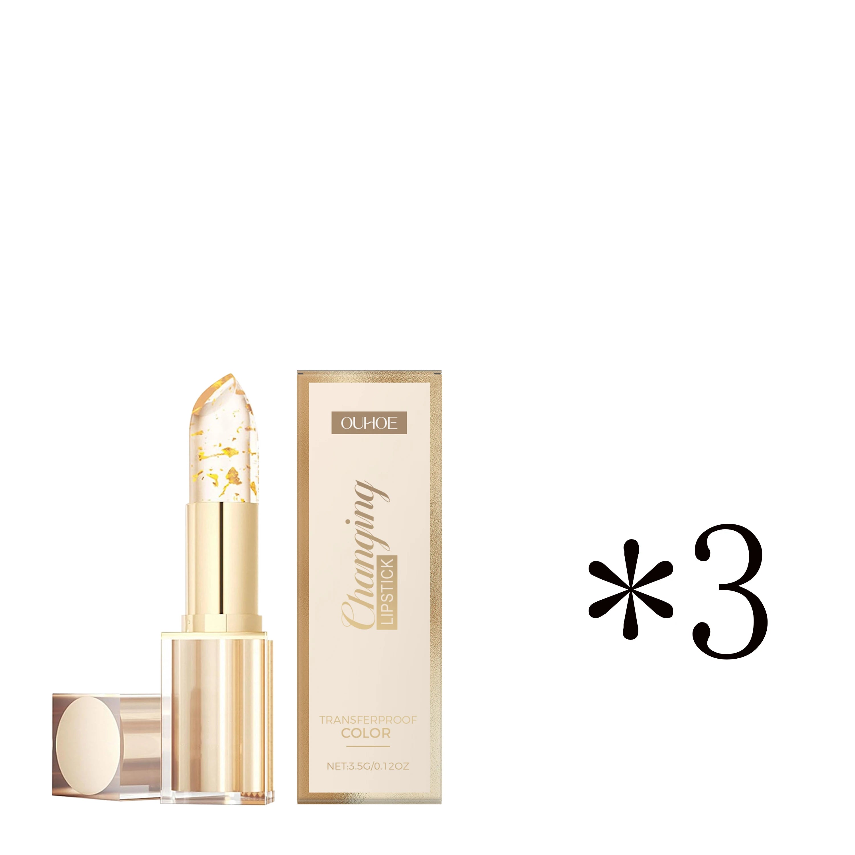 Gold Foil Color-Changing Nourishing Lipstick Nourishes and Moisturizes, Gives Lips a Glossy, Glass-Like Softness, Non-Greasy Lip Zpaxo 3boxed