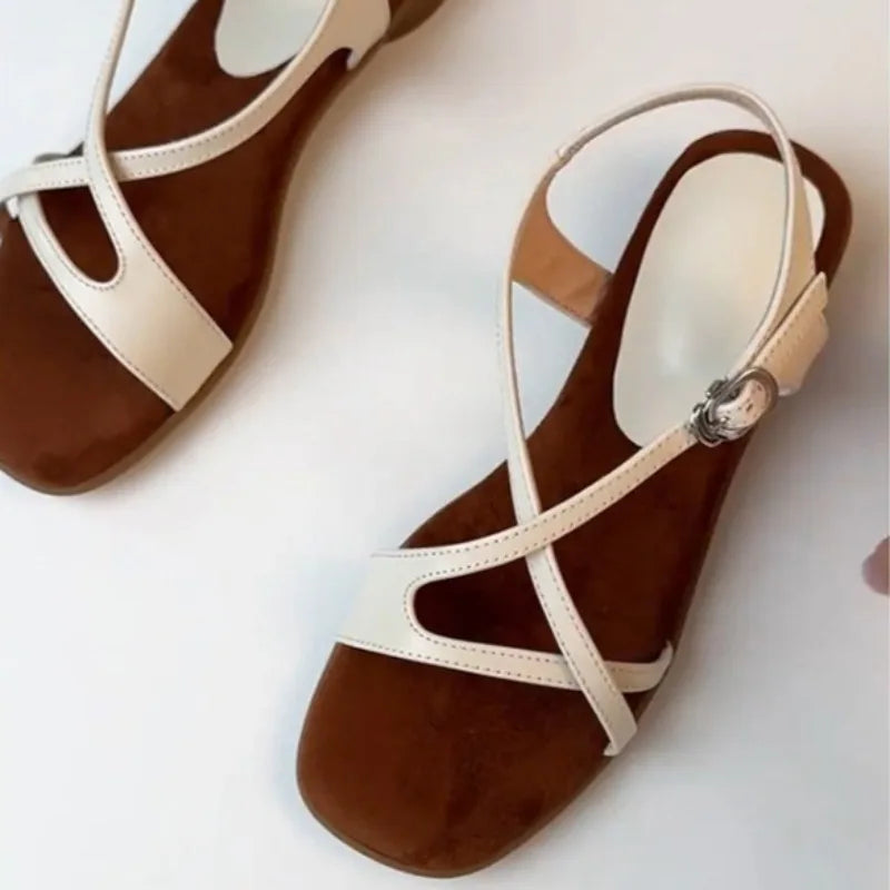 Women's Square Open Toe Vintage Hollow Out Breathable Sandals Women Zpaxo