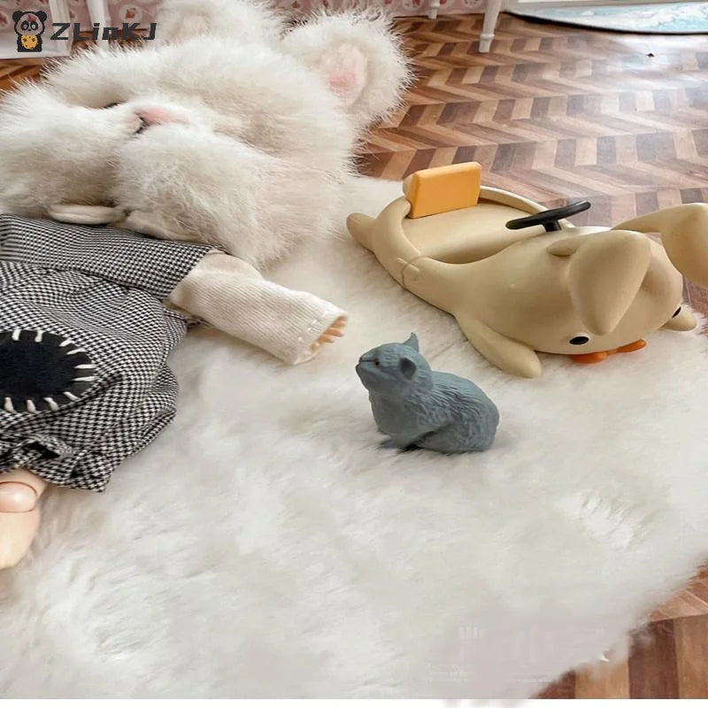 ▶1/12 Dollhouse Imitation Sheepskin Plush Rug Model Dollhouse Bedroom Living Room Floor Mat Decoration Doll House Accessories Zpaxo