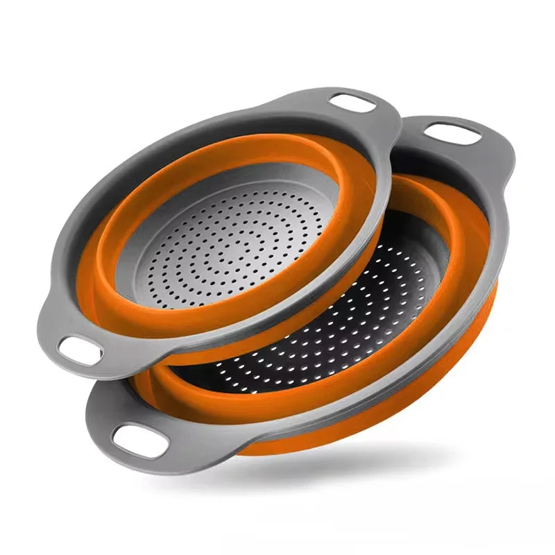 Silicone Folding Drain Basket Fruit Vegetable Washing Basket Foldable Strainer Colander Collapsible Drainer Kitchen Storage Tool Zpaxo 2PCSBig and Small-G