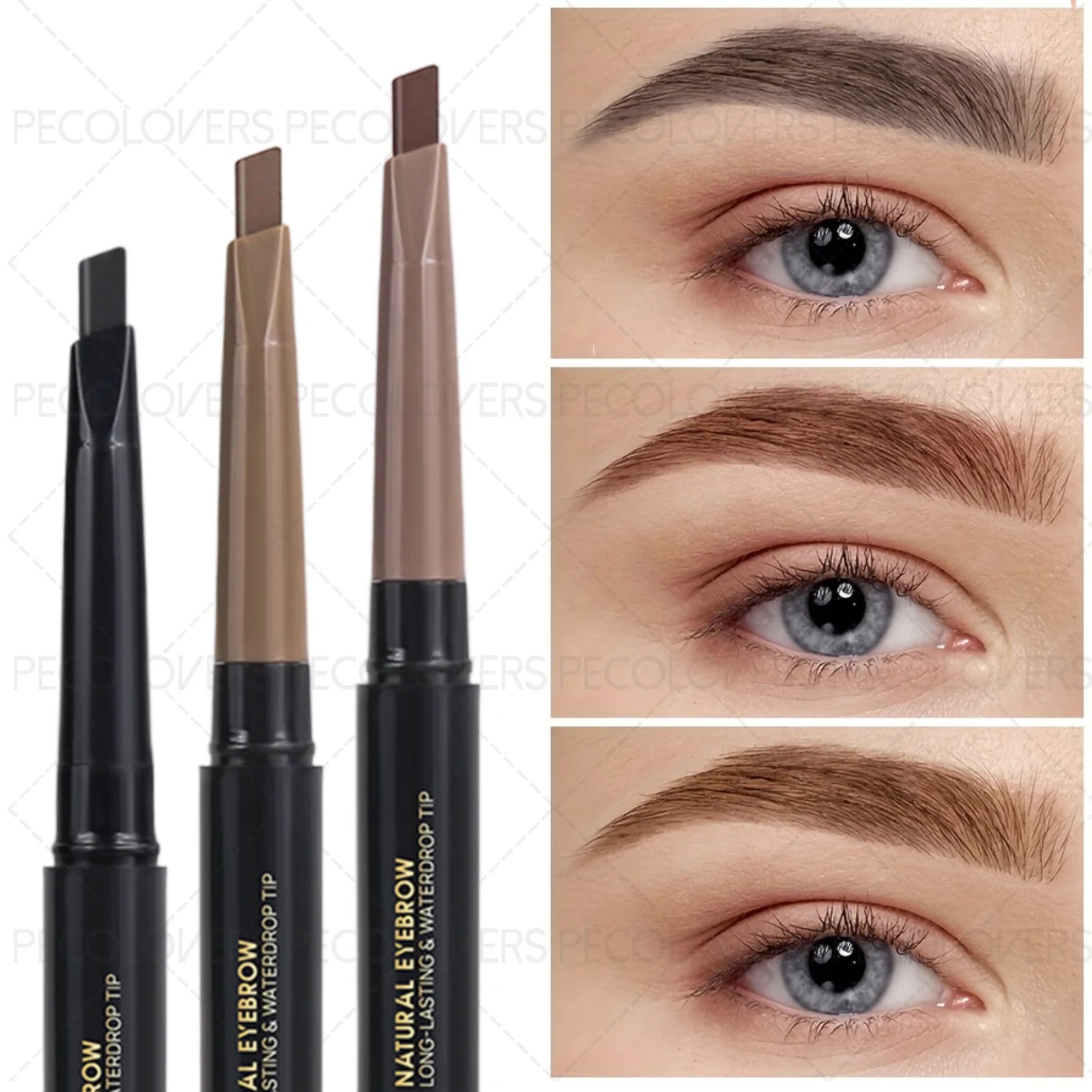Pecolover Dual-ended Eyebrow Pencils Waterproof Long-lasting Black Zpaxo