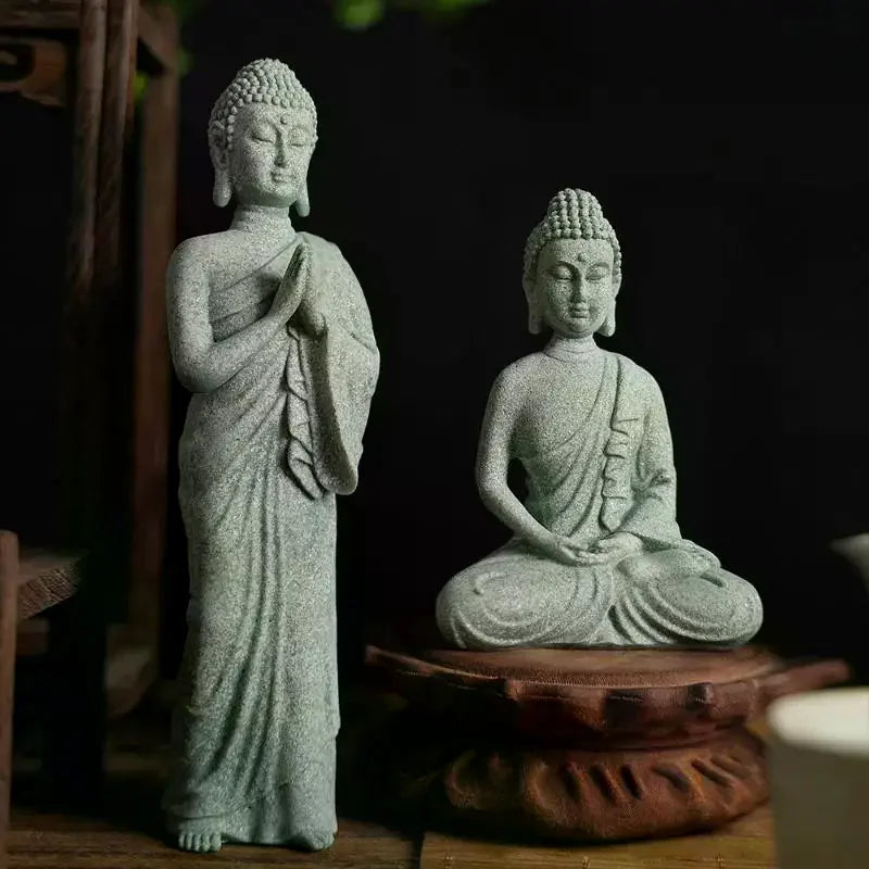 1Pcs Mini Buddhism Figurine Desk Decor Home Zen Statue Green Sandstone Thailand Ornament Buddha Garden Statue Fish Tank Decor Zpaxo