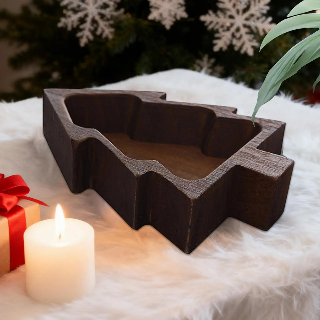 Wooden Candle Bowl Rustic Christmas Tree Home Decor Bowls Holder