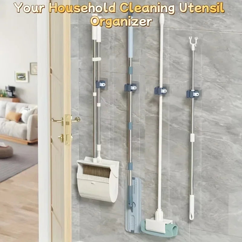 4PCS Wall Mounted Mop Organizer Holder Wall-Mounted Waterproof Mop Storage Rack Broom Hanger Hooks Household Tools Zpaxo