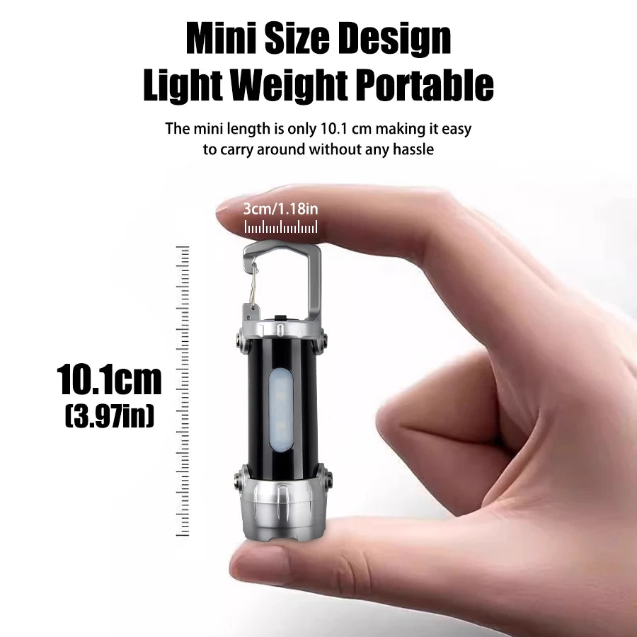 Mini COB Keychain Flashlight – USB-C Rechargeable, Red & Blue Strobe Keychain Flashlight Zpaxo