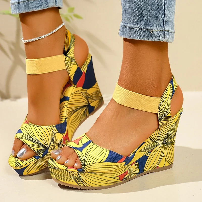 Shoes Women 2025 Wedge Sandals Retro Ethnic Printing Platform Ladies