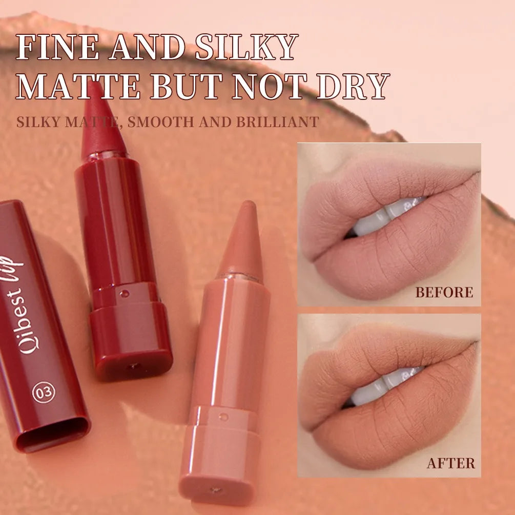 QIBEST Lasting Matte Lipstick Pencil Twist-up Velvet Lip Stick Pen
