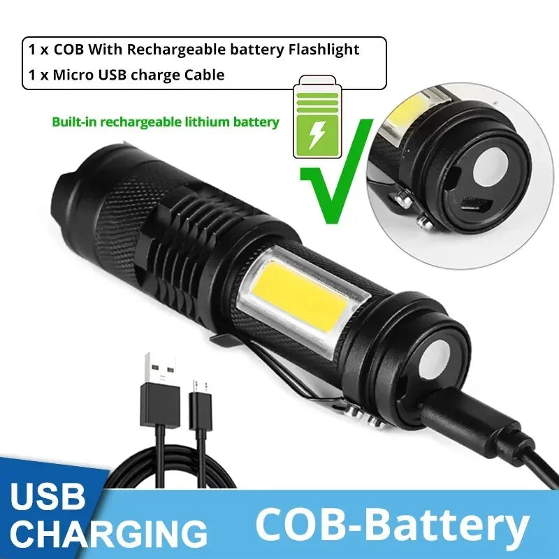 ESMARTER Mini Rechargeable LED Flashlight – XPE COB Dual Light