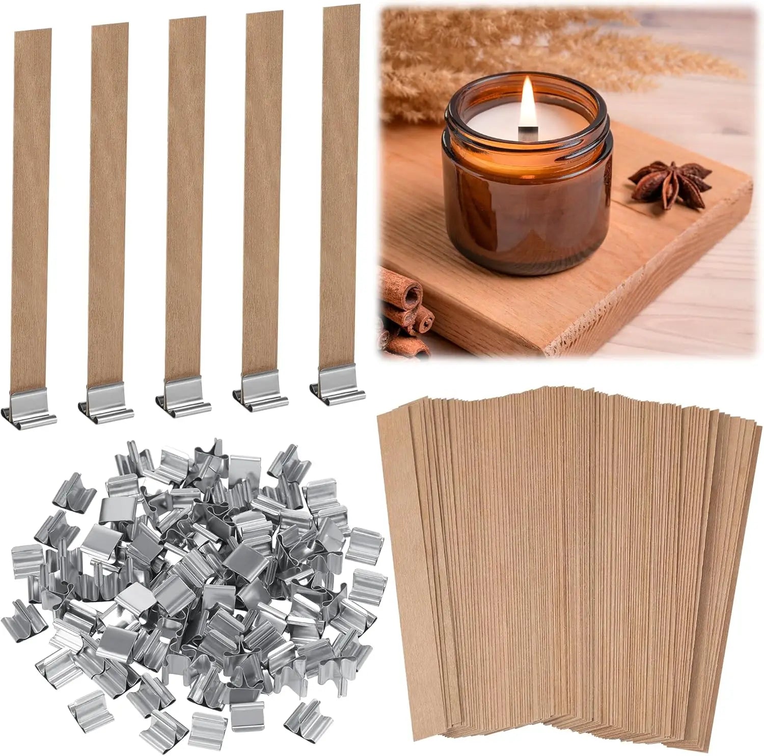 50-Pack Wooden Candle Wicks with Iron Stands – Smokeless DIY Candle Making Wicks Zpaxo