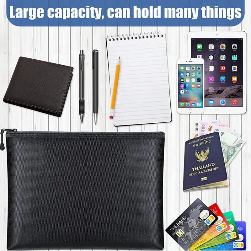 Fireproof Document Bag Waterproof Money Bags Fire Safe Storage Pouch with Zipper Cash File Envelope Holder for Home Office Zpaxo