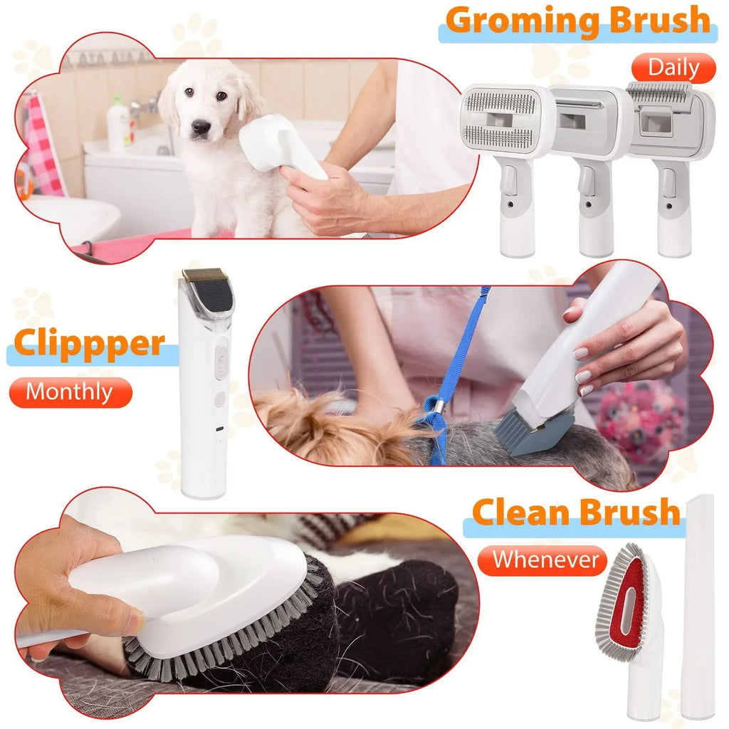 6 In 1 Pets Grooming Kits & Dog Hair Vacuum Powerful Suction for Long or Short Hair Dog Shavers Pet Vacuum Groomer for Dogs Cats Zpaxo