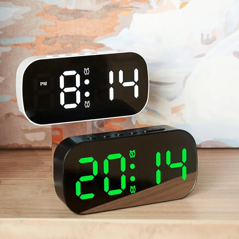 Dimmable LED Mirror Digital Alarm Clock Multi-function Snooze