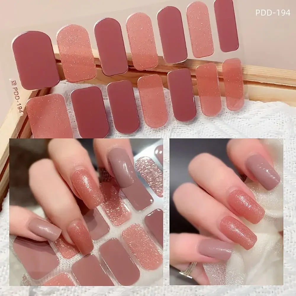 14Strips Gel Nail Stickers Full Cover Floristic Nail Art Stickers Semi Cured Gel Nail Polish Strips DIY Nail Art Making Zpaxo 194