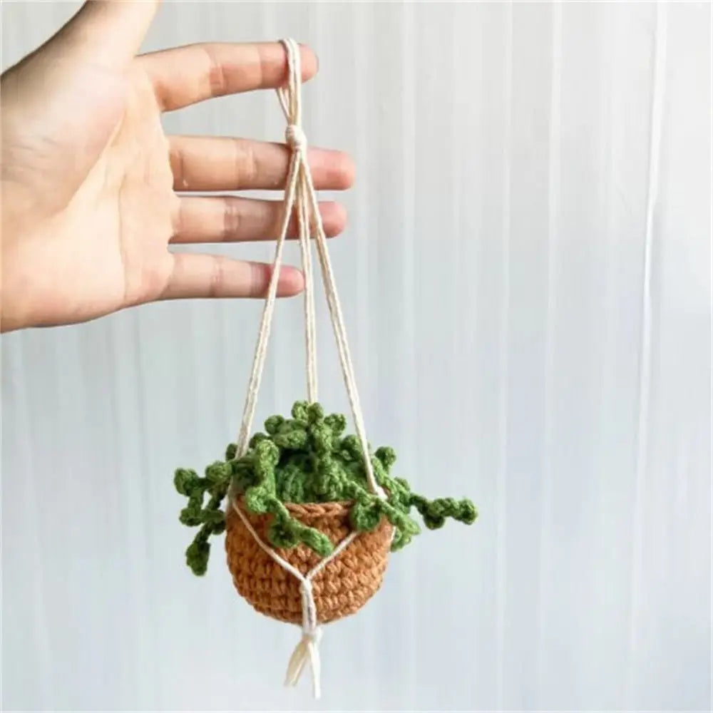 Mirror Hanging Car Ornament Plant Crochet Pendant Potted Plants Basket Zpaxo