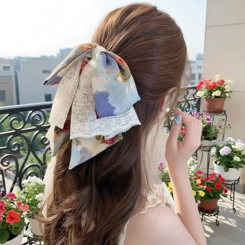 Women's Elegant Hair Claw Vintage Lace Bow Design Oil Painting Zpaxo
